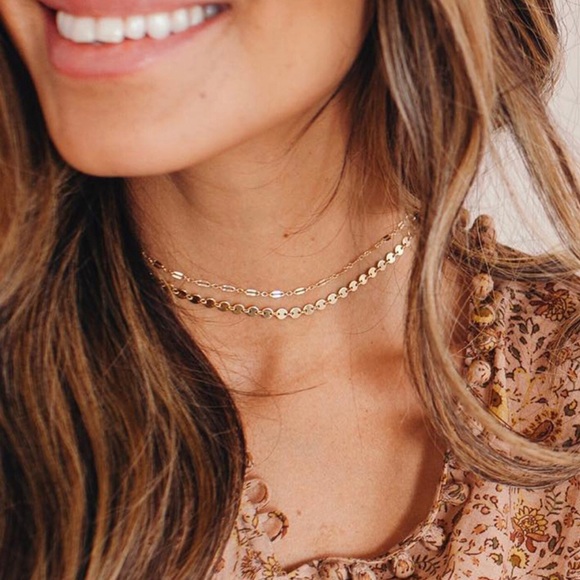 Layered Gold Lace Chain & Disc Choker Necklaces - Picture 2 of 5